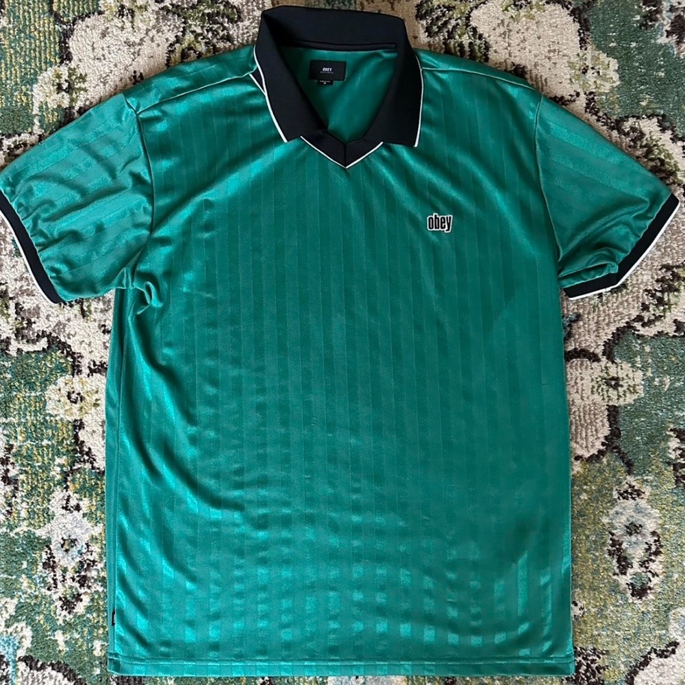 Obey Green Polo Shirt with Textured Design